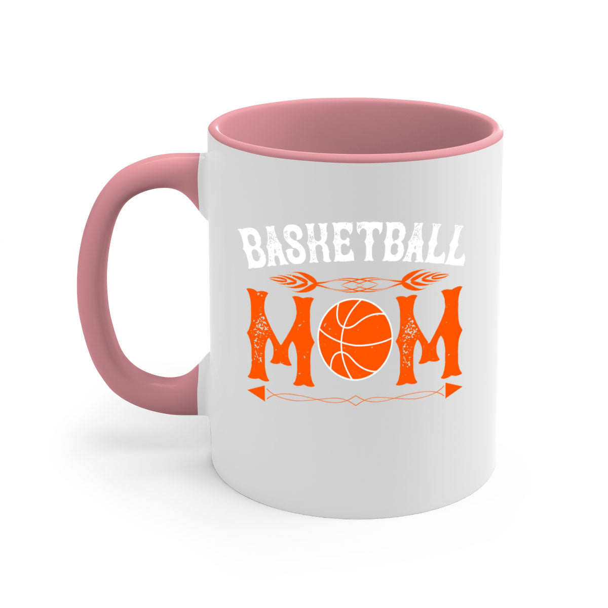 Basketball Mom Mug featuring a glossy finish, colored handle, and interior, available in multiple colors and sizes.