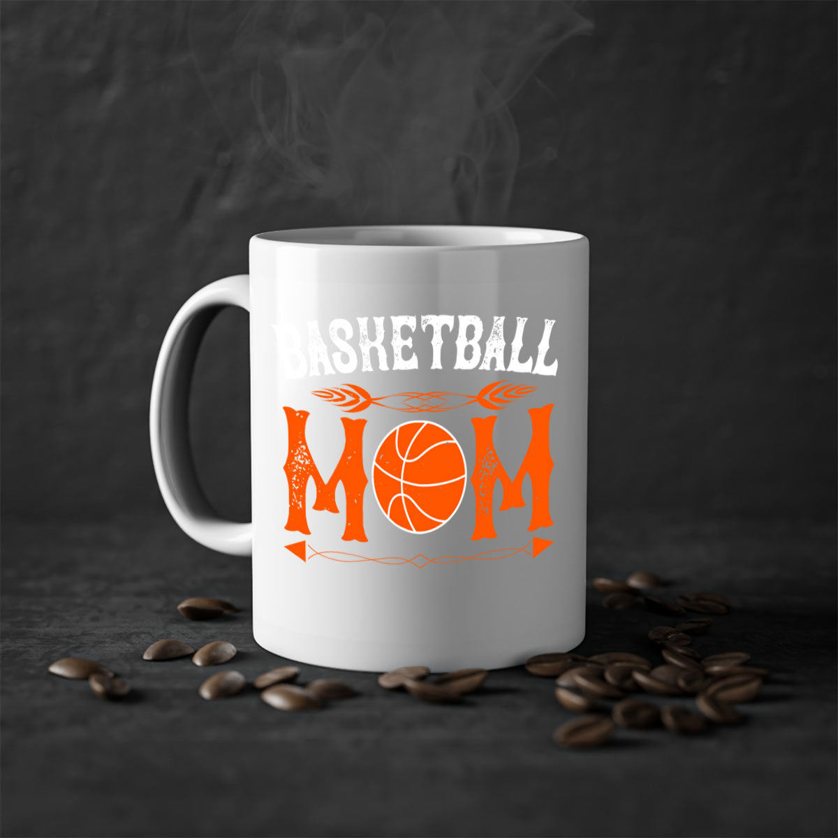 Basketball Mom Mug featuring a glossy finish, colored handle, and interior, available in multiple colors and sizes.