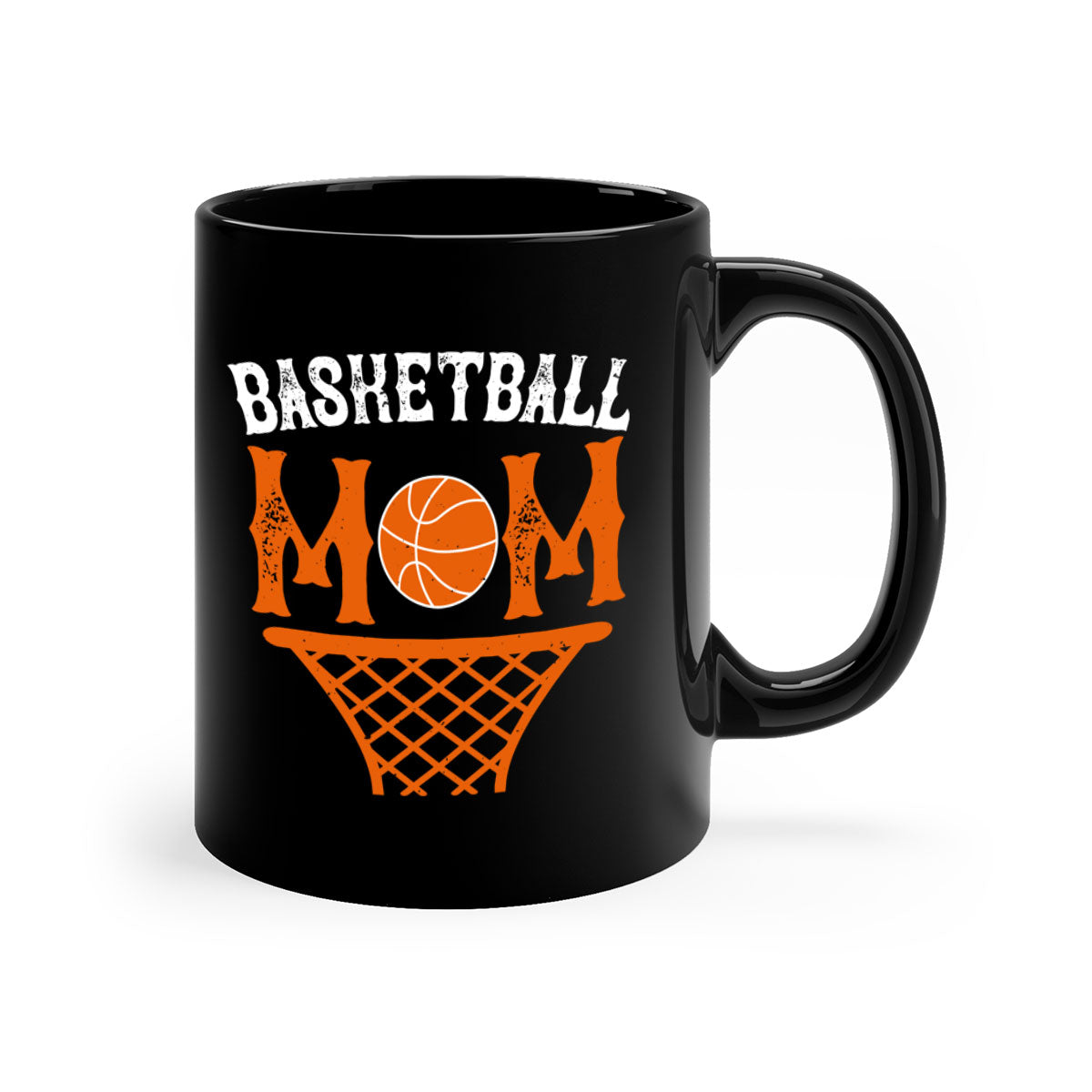 Basketball Mom Mug featuring a glossy finish with a colored handle and interior, available in five vibrant colors and two sizes.