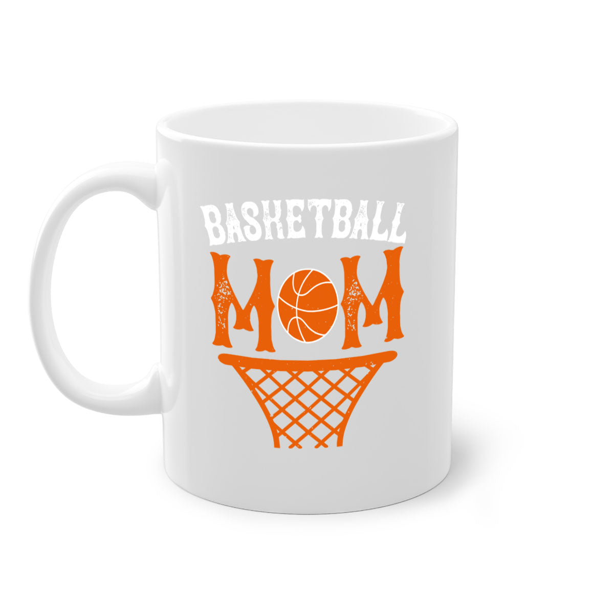 Basketball Mom Mug featuring a glossy finish with a colored handle and interior, available in five vibrant colors and two sizes.