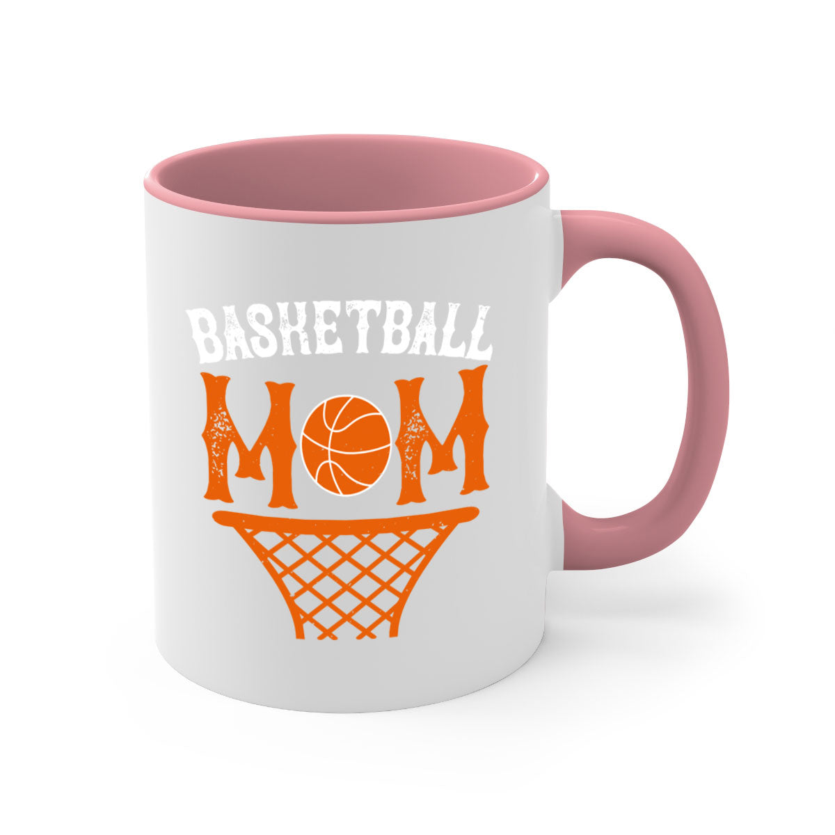 Basketball Mom Mug featuring a glossy finish with a colored handle and interior, available in five vibrant colors and two sizes.