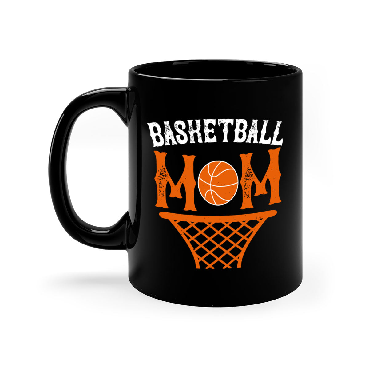 Basketball Mom Mug featuring a glossy finish with a colored handle and interior, available in five vibrant colors and two sizes.