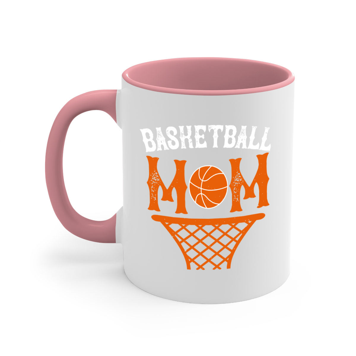 Basketball Mom Mug featuring a glossy finish with a colored handle and interior, available in five vibrant colors and two sizes.