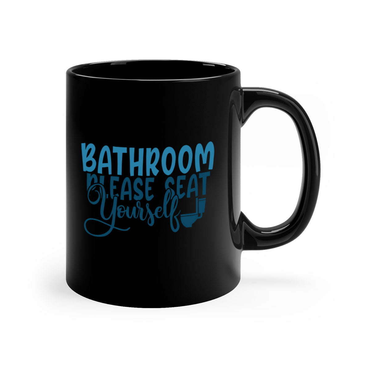 Bathroom Please Seat Yourself Mug with colorful handle and interior, showcasing a glossy finish and humorous design.