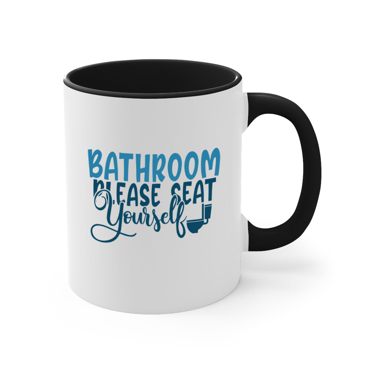 Bathroom Please Seat Yourself Mug with colorful handle and interior, showcasing a glossy finish and humorous design.