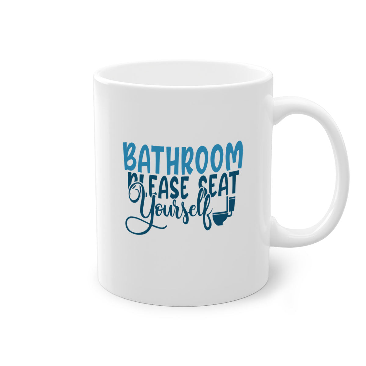 Bathroom Please Seat Yourself Mug with colorful handle and interior, showcasing a glossy finish and humorous design.