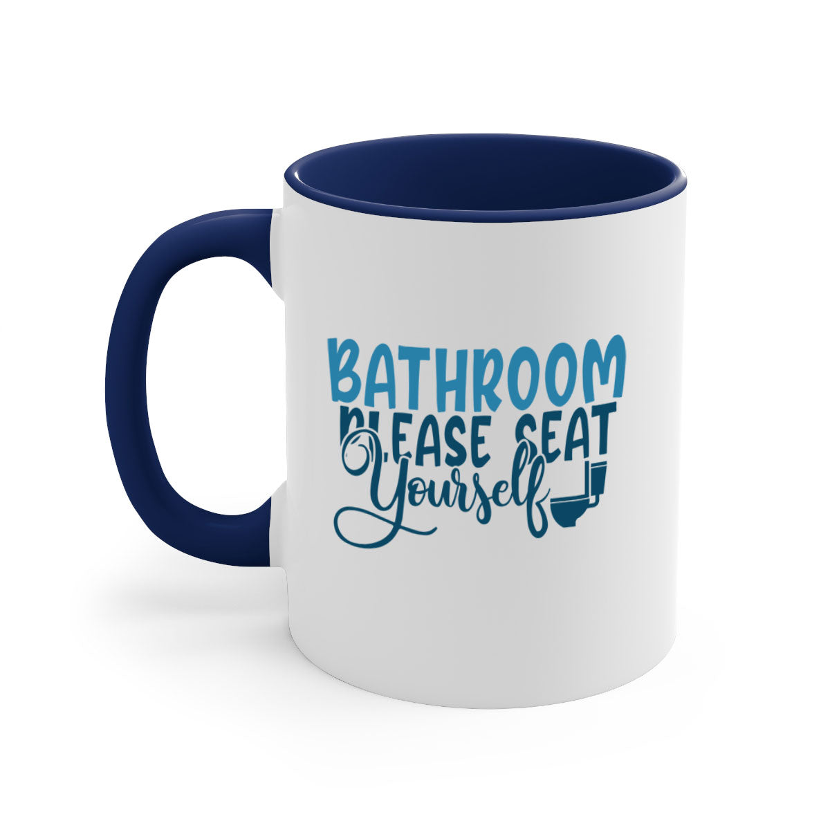 Bathroom Please Seat Yourself Mug with colorful handle and interior, showcasing a glossy finish and humorous design.
