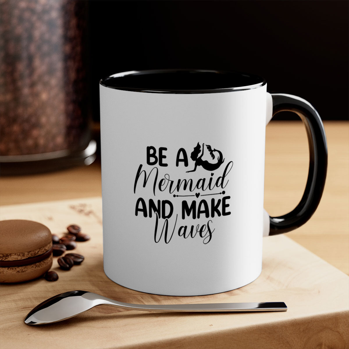 Be A Mermaid And Make Waves Mug featuring a glossy finish, colorful handle, and interior, available in multiple colors and sizes.