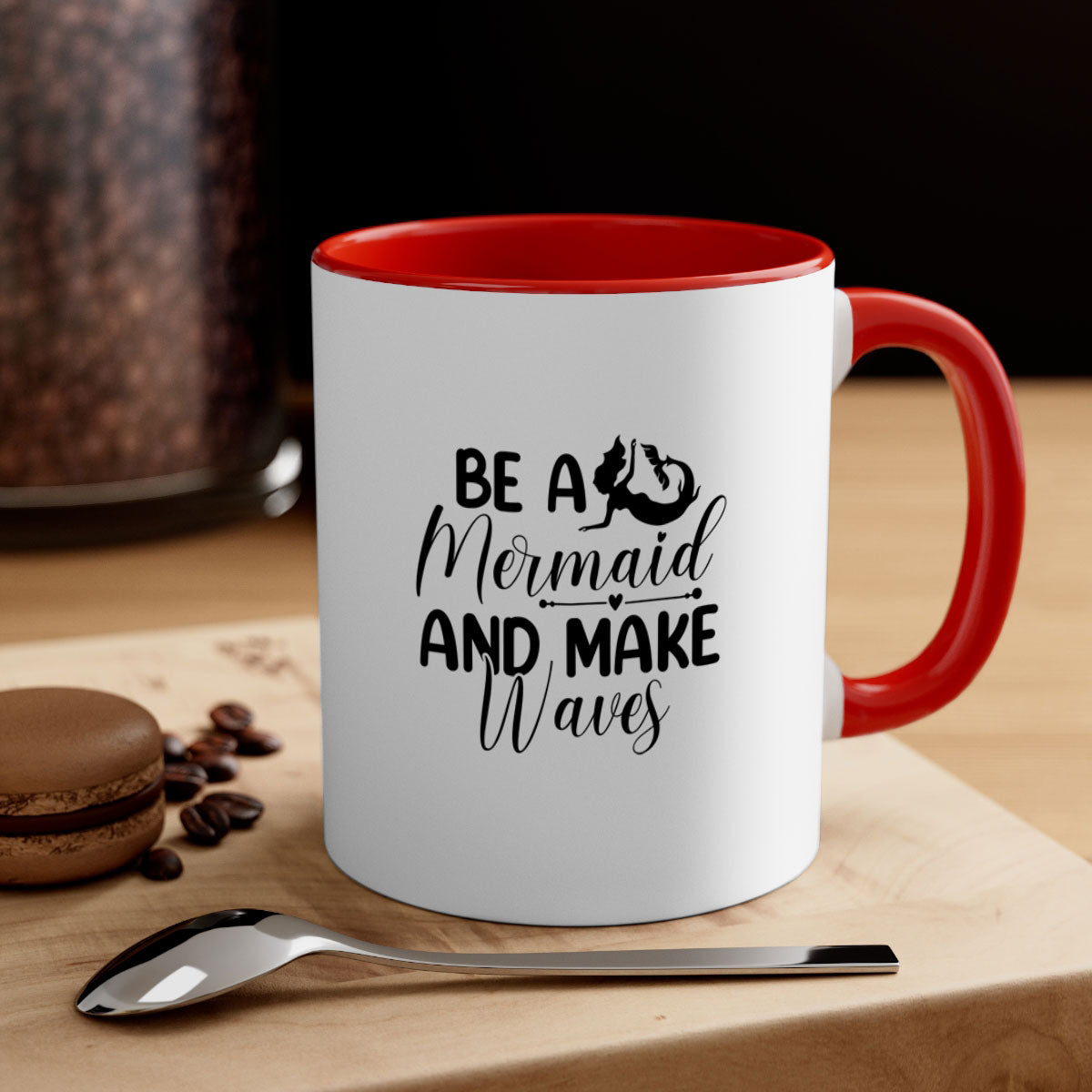 Be A Mermaid And Make Waves Mug featuring a glossy finish, colorful handle, and interior, available in multiple colors and sizes.