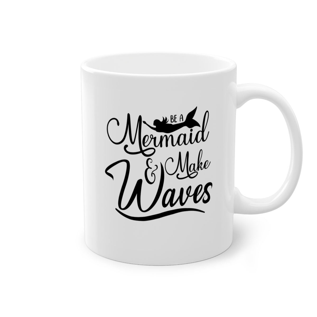 Be A Mermaid And Make Waves Mug featuring a glossy finish, colored handle, and interior, available in five vibrant colors.