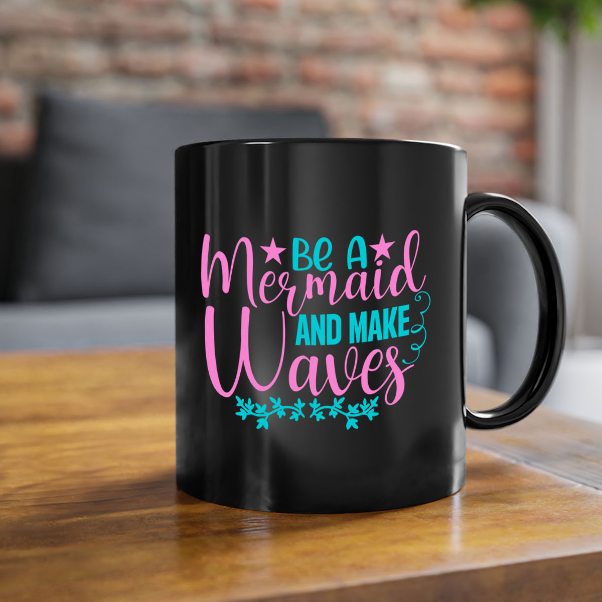 Be A Mermaid And Make Waves Mug with a glossy finish, featuring a colored handle and interior, available in five vibrant colors.