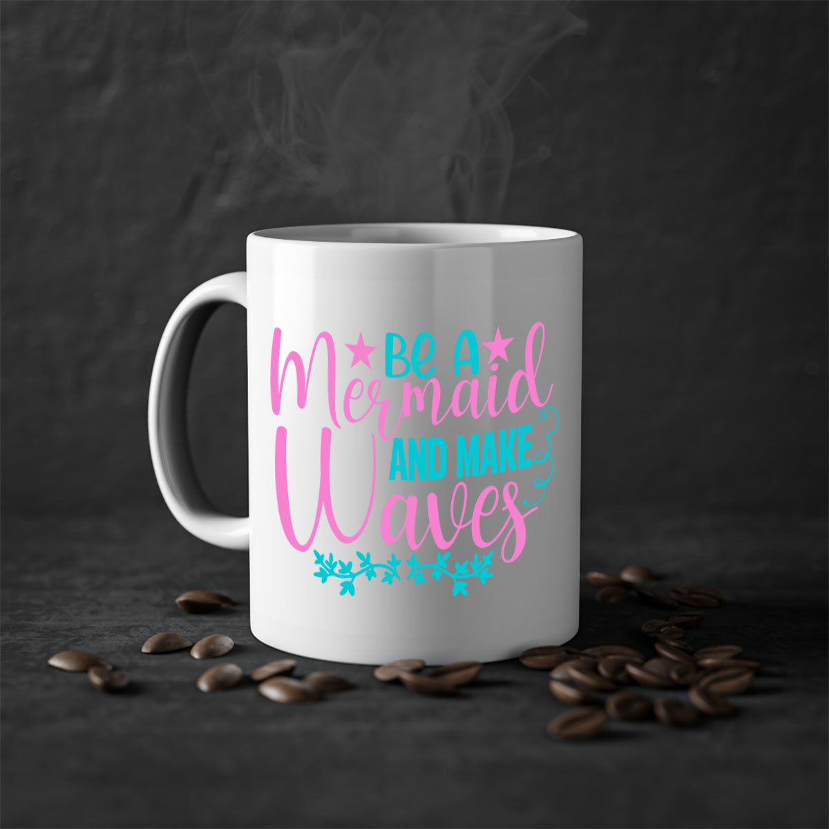 Be A Mermaid And Make Waves Mug with a glossy finish, featuring a colored handle and interior, available in five vibrant colors.