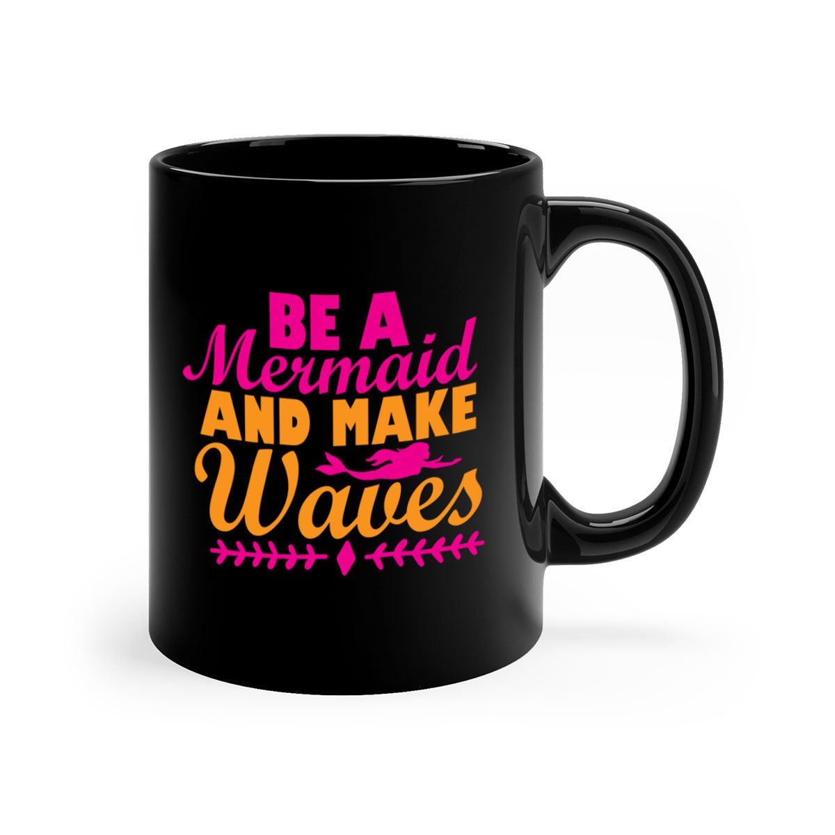 Be A Mermaid And Make Waves Mug with colorful handle and interior, showcasing a glossy finish and two-tone design.