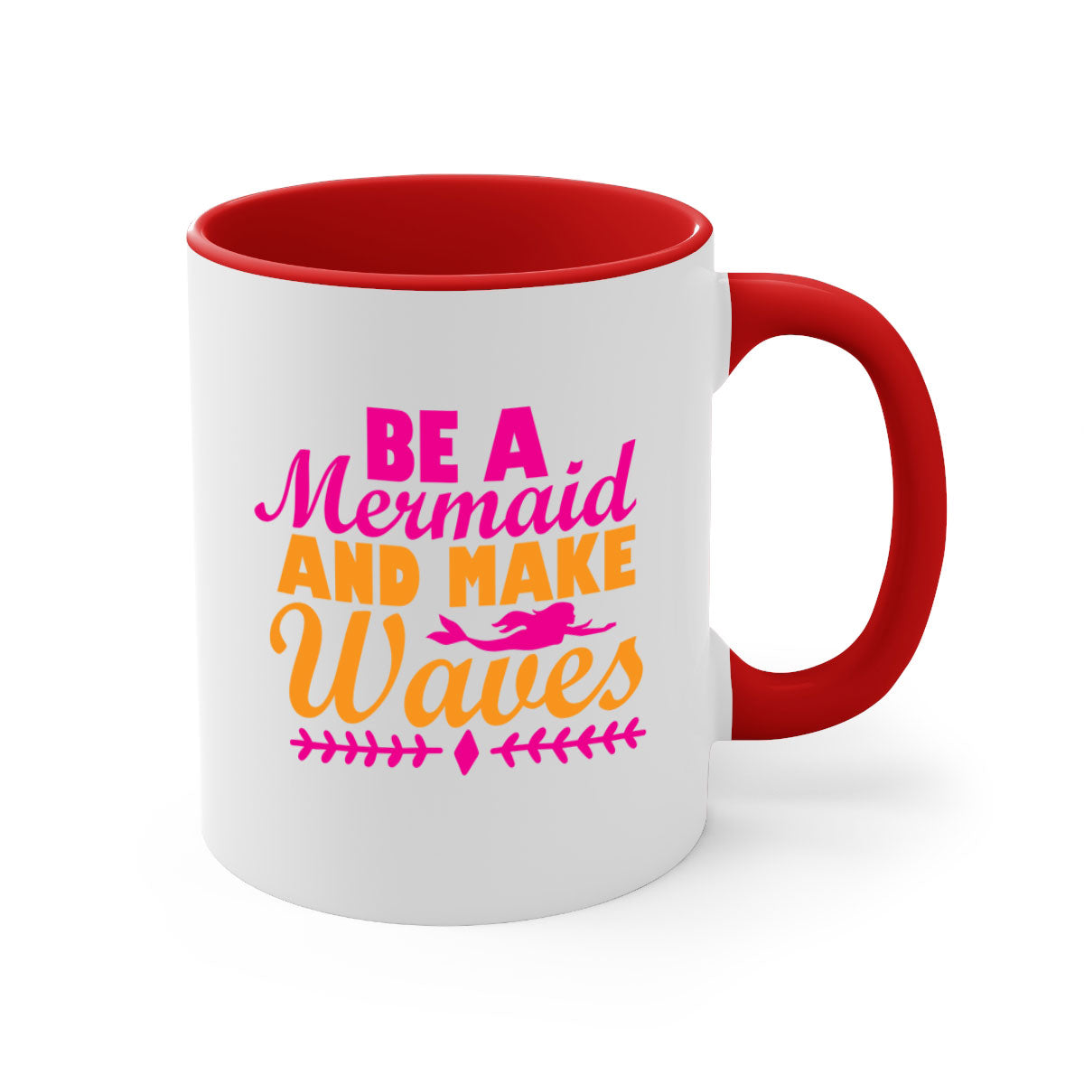 Be A Mermaid And Make Waves Mug with colorful handle and interior, showcasing a glossy finish and two-tone design.