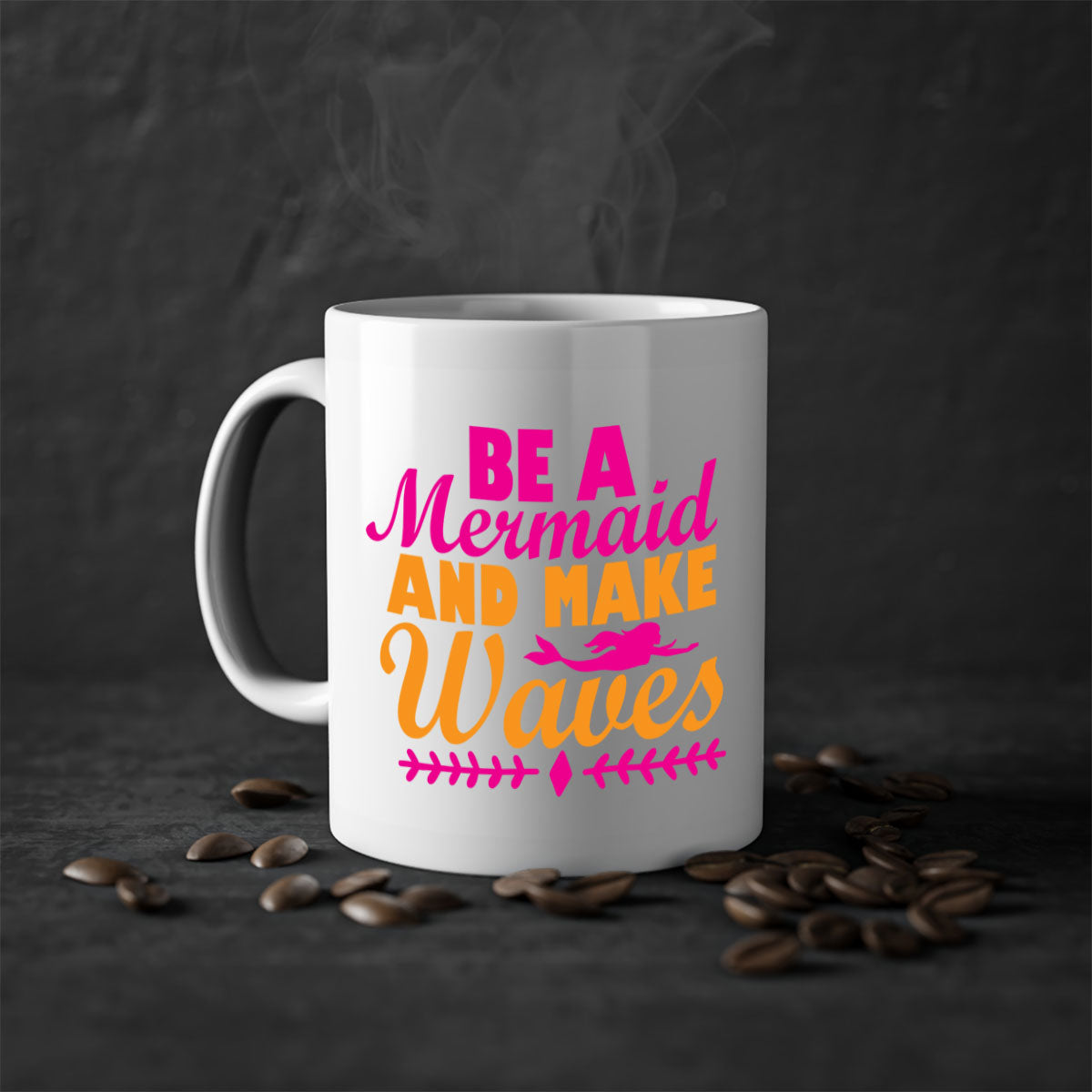 Be A Mermaid And Make Waves Mug with colorful handle and interior, showcasing a glossy finish and two-tone design.