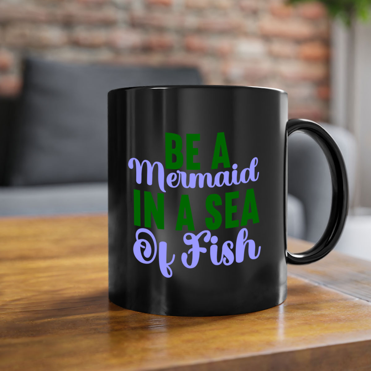 Be A Mermaid In A Sea Of Fish mug featuring a glossy finish, colored handle, and interior, available in five vibrant colors.