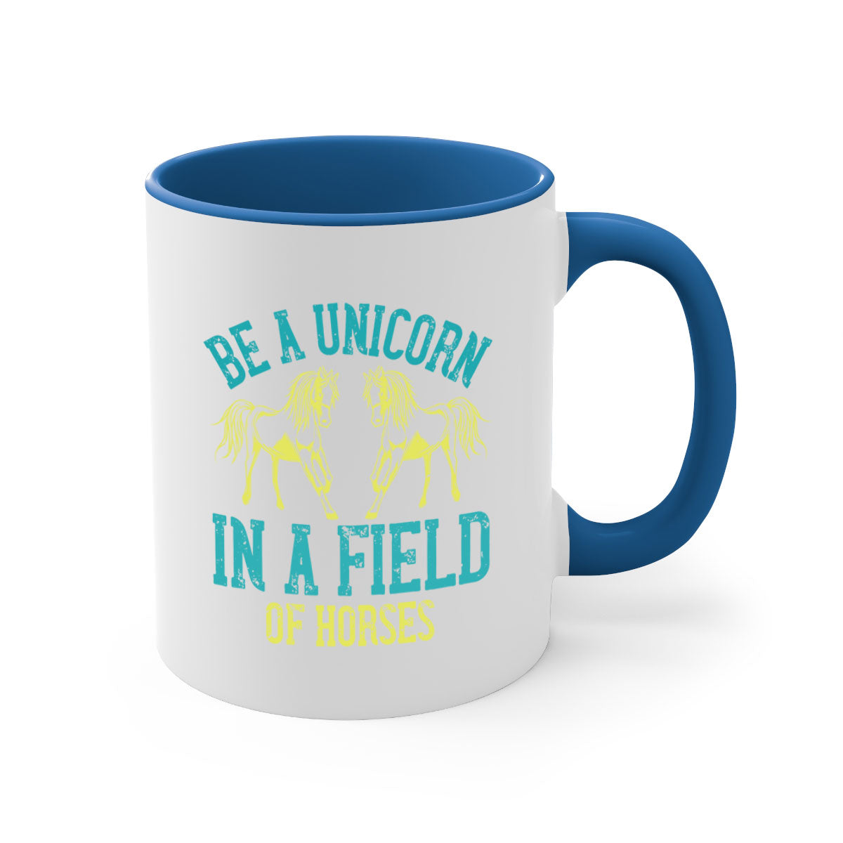 A stylish two-tone unicorn mug with a glossy finish, featuring a colored handle and interior, perfect for coffee or tea.