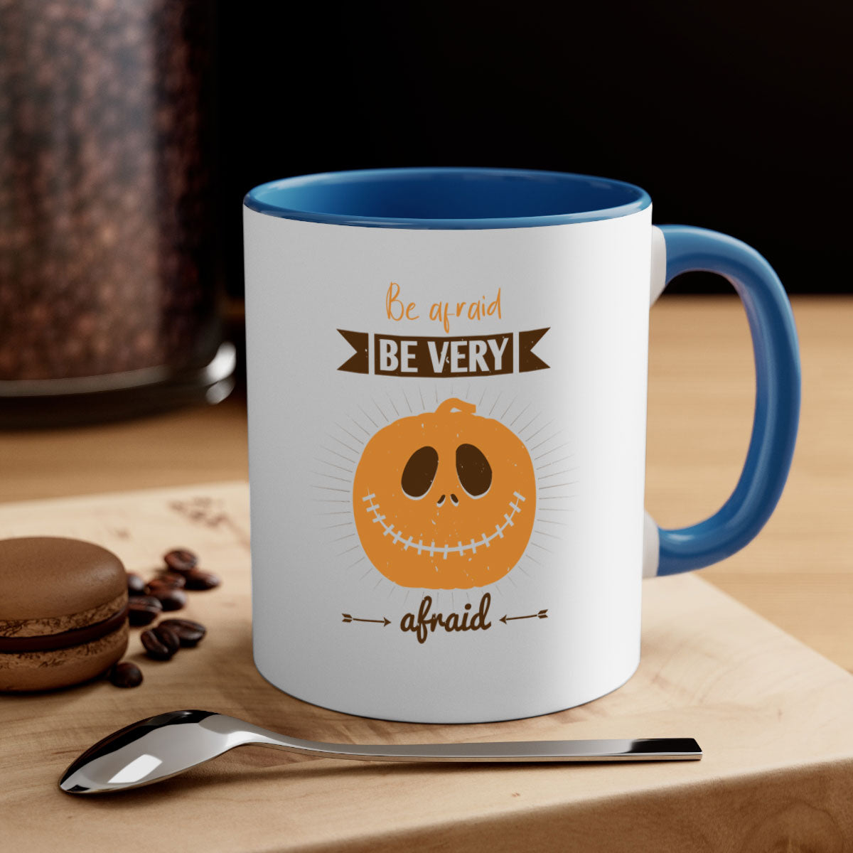Be Afraid Be Very Afraid 151# Halloween Mug with colorful handle and glossy finish, perfect for coffee and tea lovers.
