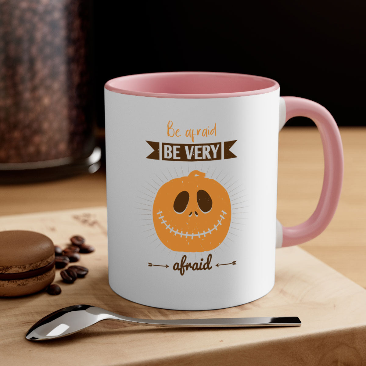 Be Afraid Be Very Afraid 151# Halloween Mug with colorful handle and glossy finish, perfect for coffee and tea lovers.