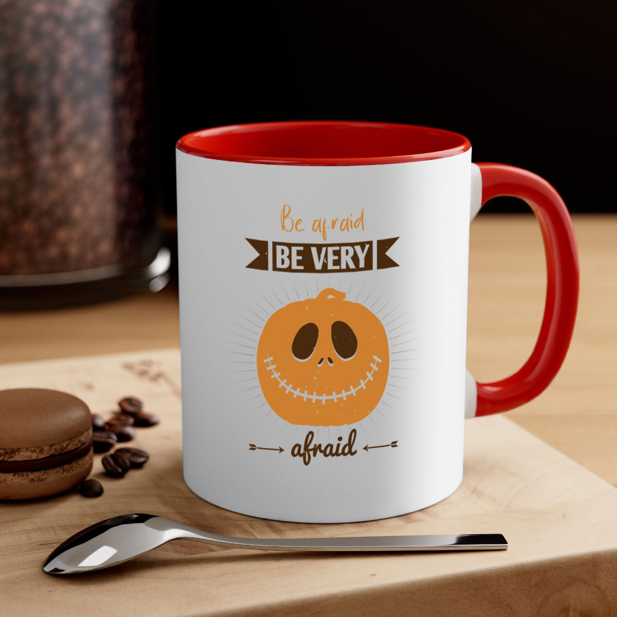Be Afraid Be Very Afraid 151# Halloween Mug with colorful handle and glossy finish, perfect for coffee and tea lovers.