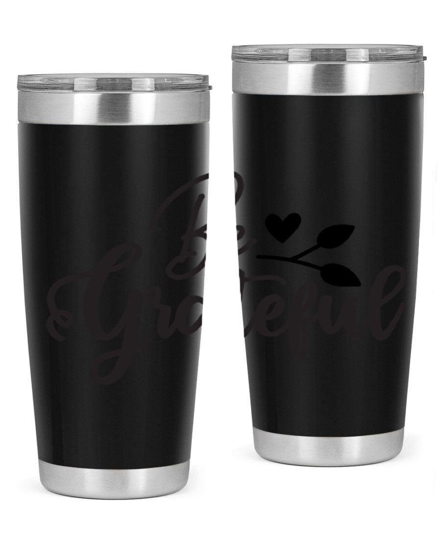 Be Grateful 20oz Tumbler made of stainless steel with a copper lining, featuring a drink-thru lid and a stylish design.