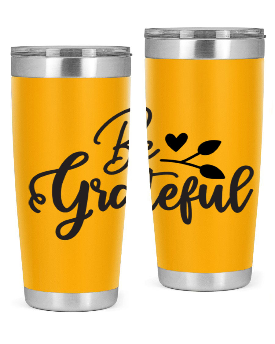 Be Grateful 20oz Tumbler made of stainless steel with a copper lining, featuring a drink-thru lid and a stylish design.