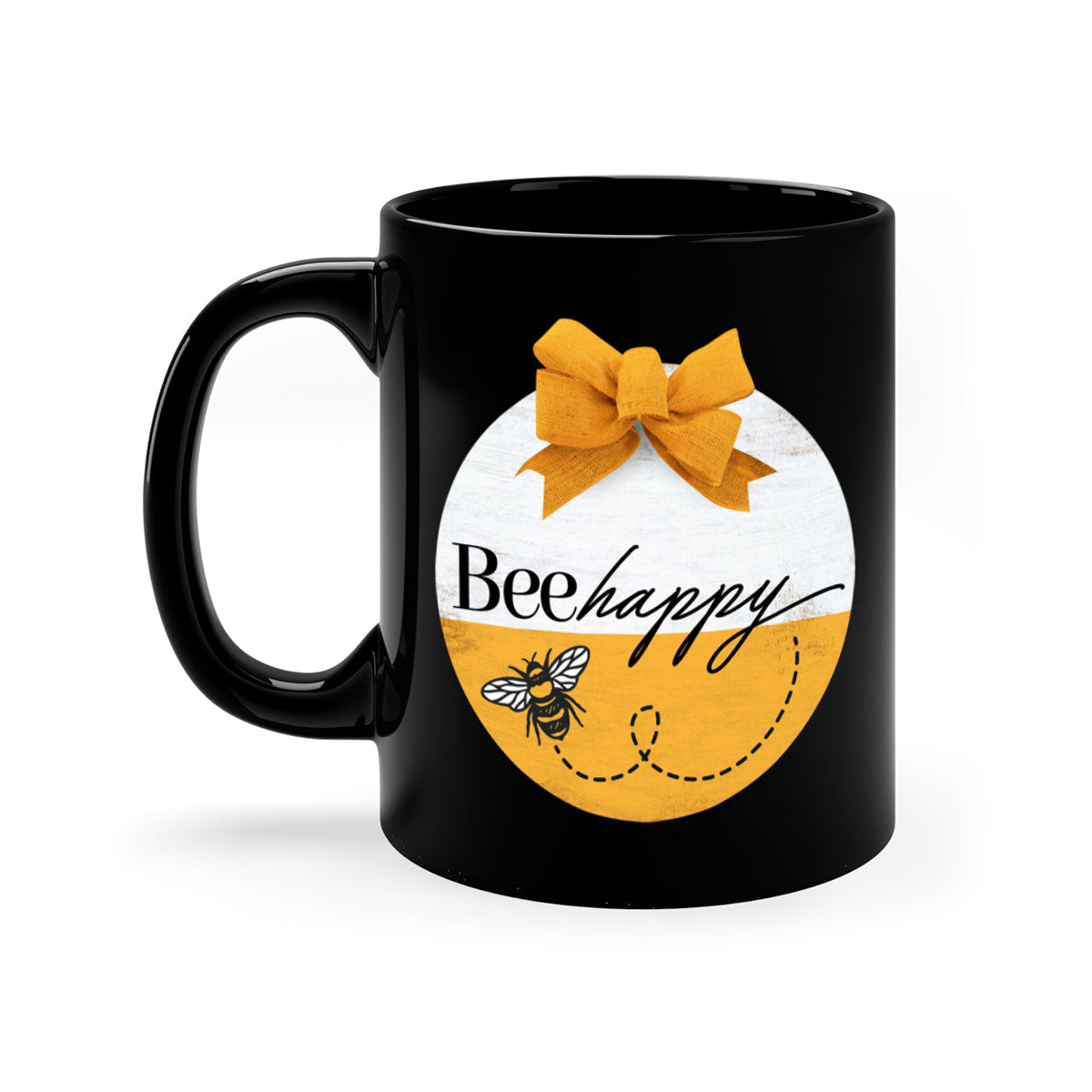Bee Happy Mockup27# Mug featuring a two-tone design with a colored handle and glossy finish, available in multiple colors.
