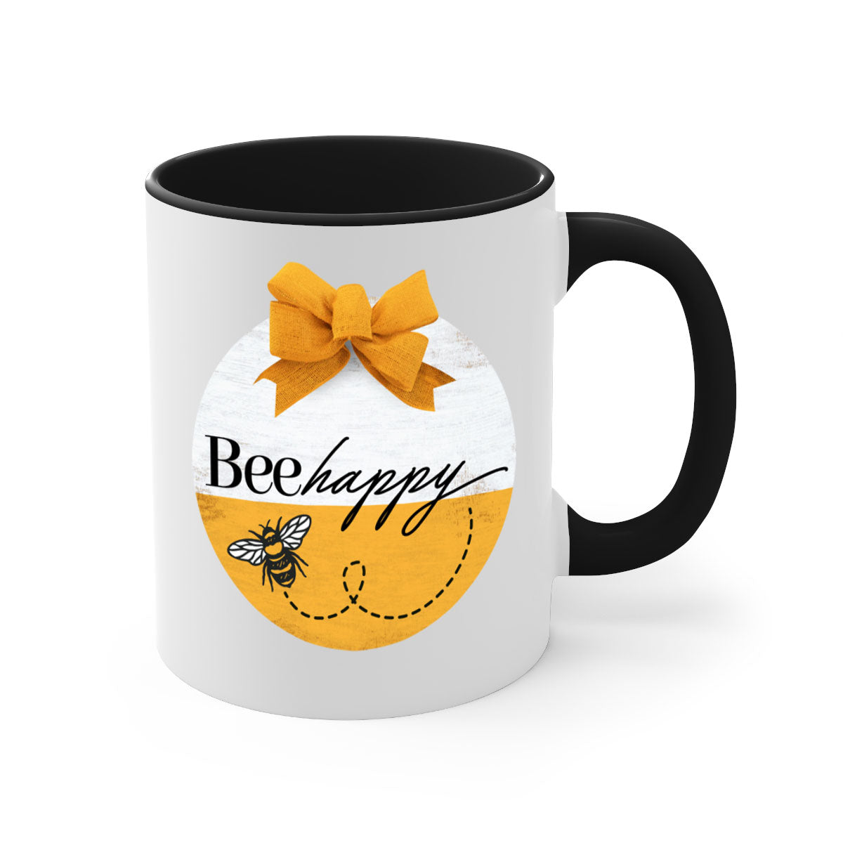 Bee Happy Mockup27# Mug featuring a two-tone design with a colored handle and glossy finish, available in multiple colors.