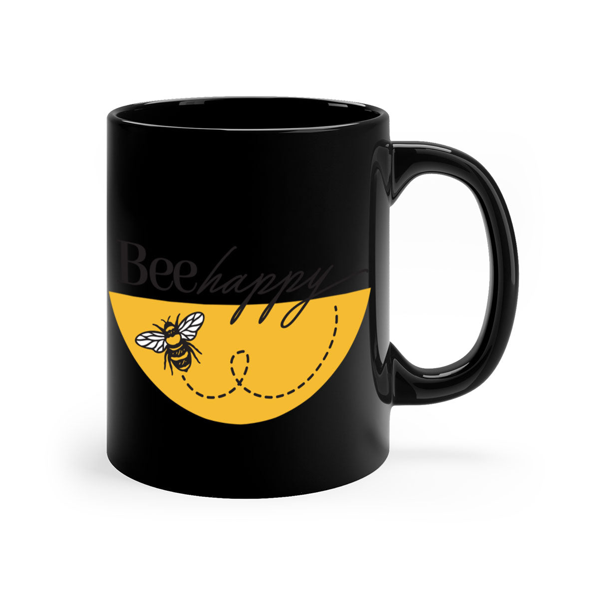 Bee Happy30# Mug featuring a two-tone design with a colored handle and glossy finish, available in multiple colors.