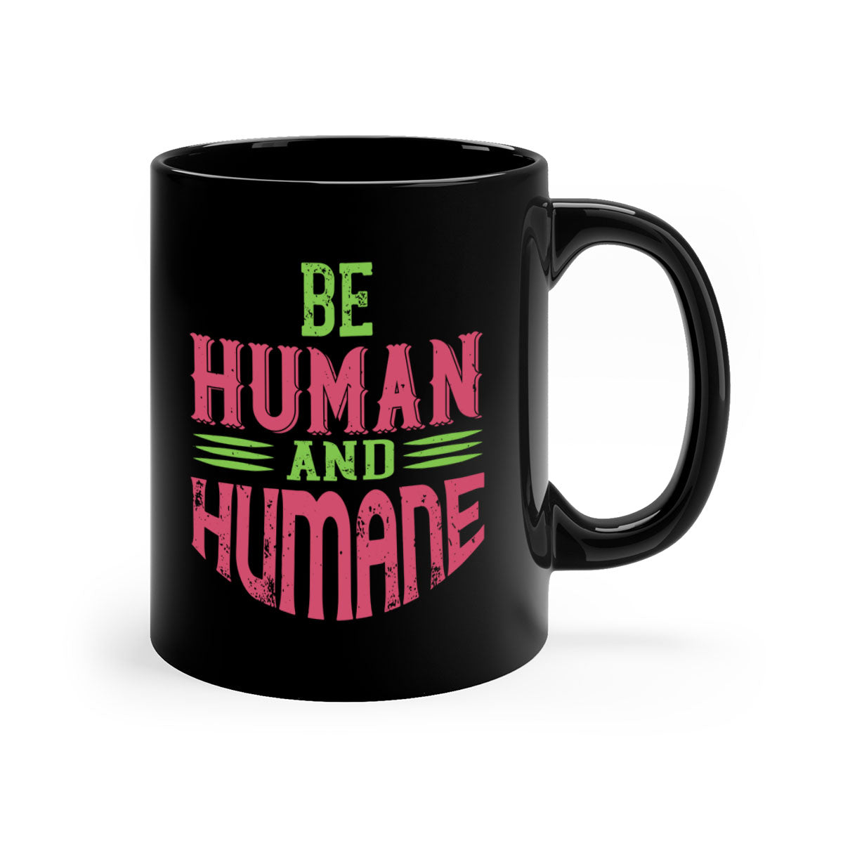 A stylish be human and humane 83# vegan mug with a glossy finish, featuring a colored handle and interior, available in multiple colors.