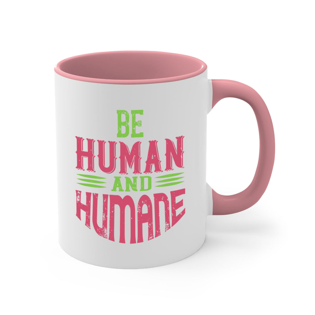 A stylish be human and humane 83# vegan mug with a glossy finish, featuring a colored handle and interior, available in multiple colors.