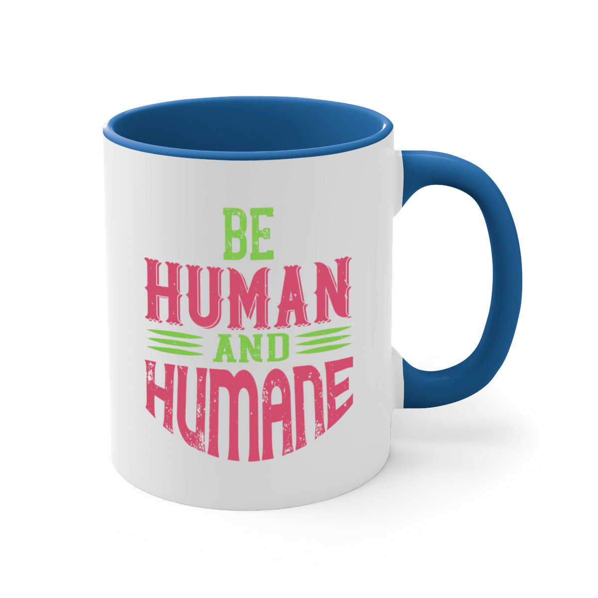 A stylish be human and humane 83# vegan mug with a glossy finish, featuring a colored handle and interior, available in multiple colors.