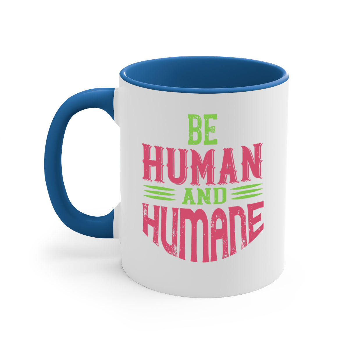 A stylish be human and humane 83# vegan mug with a glossy finish, featuring a colored handle and interior, available in multiple colors.