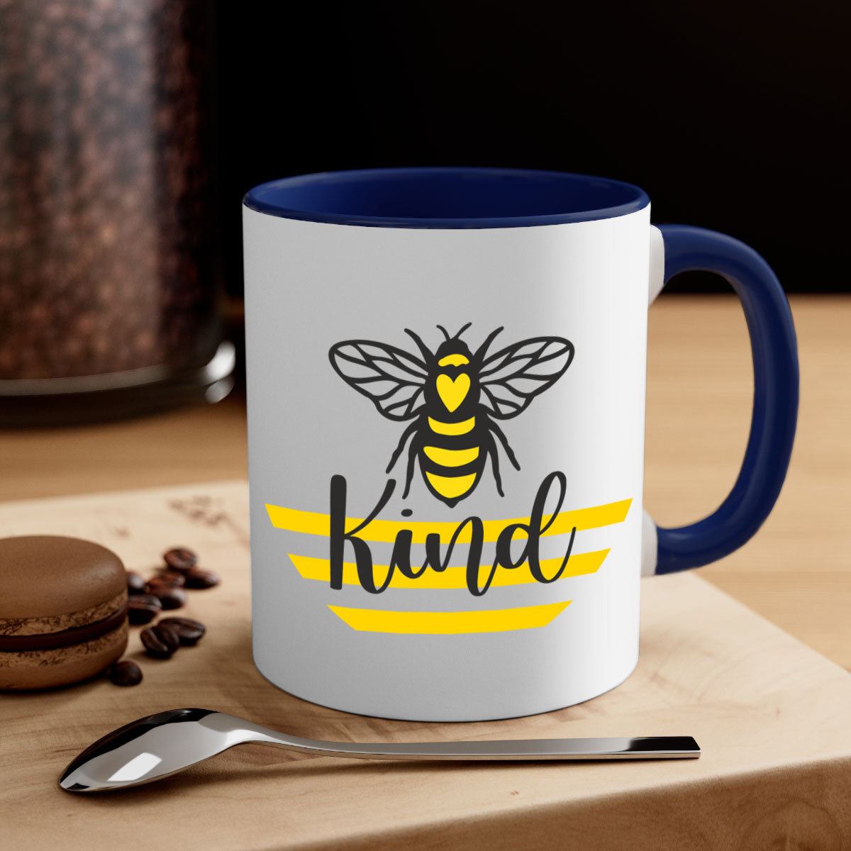 Bee Kind32# Mug featuring a two-tone design with a colored handle and glossy finish, available in multiple colors.