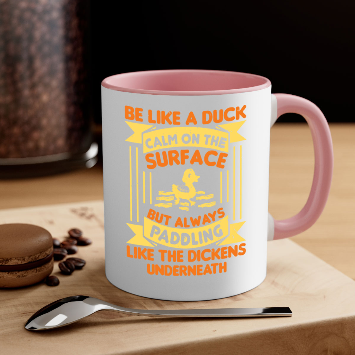 Be like a duck Style 17# Mug featuring a two-tone design with a colored handle and glossy finish, available in multiple colors.