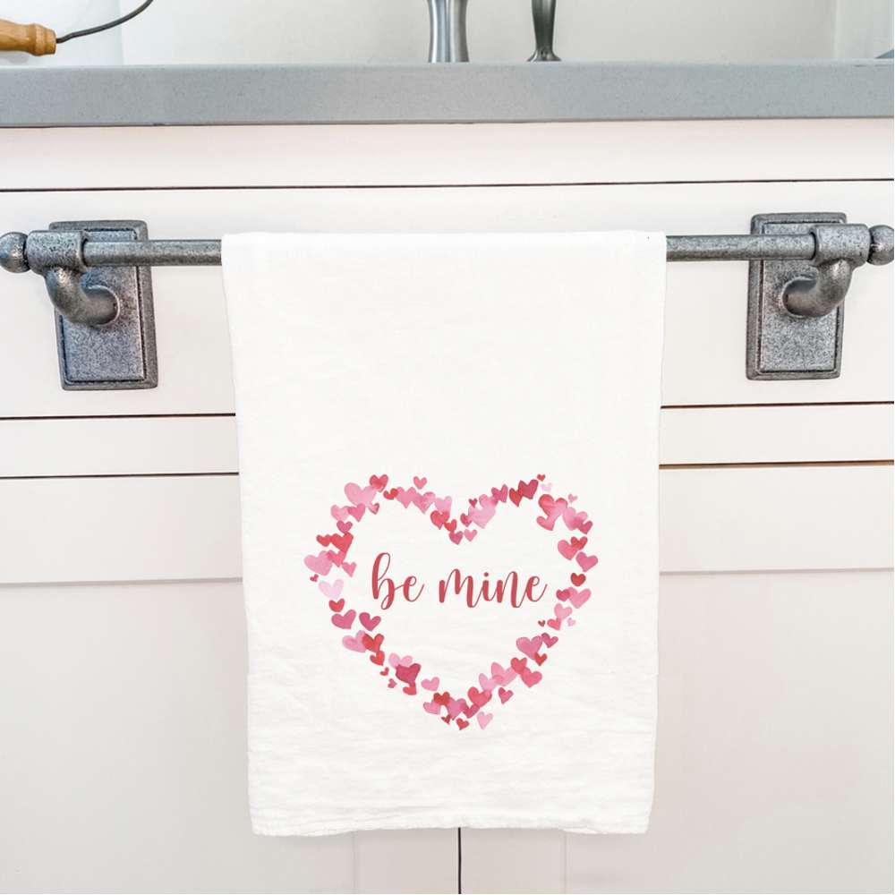 Be Mine Cotton Tea Towel featuring a vibrant design, made from 100% absorbent cotton, perfect for kitchen use.