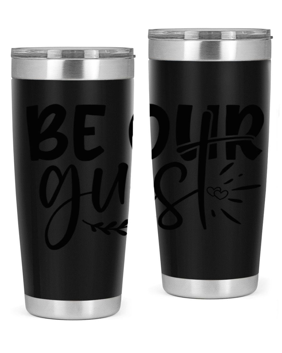 Be Our Guest 20oz Tumbler featuring double wall vacuum insulation and a drink-thru lid, perfect for hot and cold beverages.