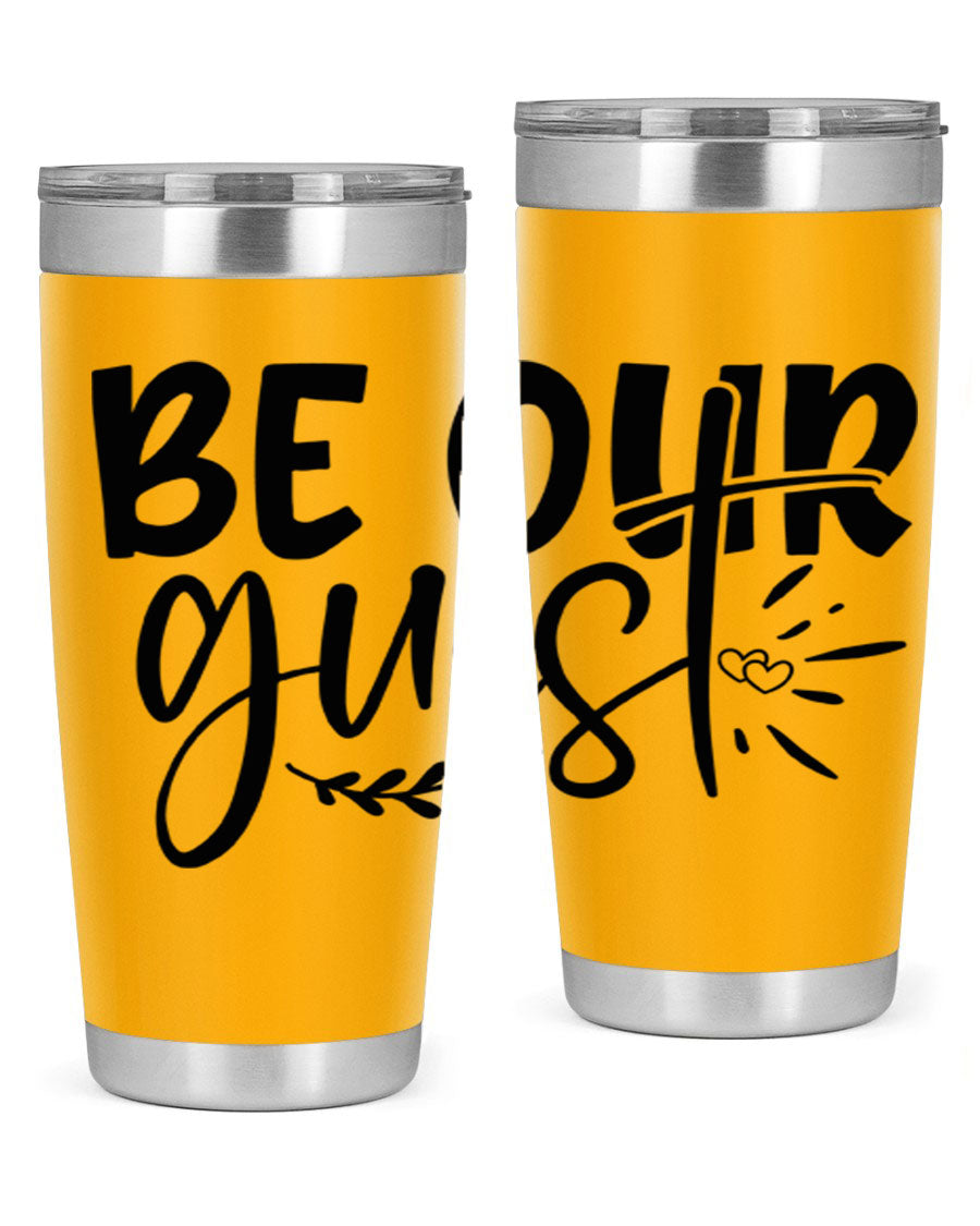 Be Our Guest 20oz Tumbler featuring double wall vacuum insulation and a drink-thru lid, perfect for hot and cold beverages.