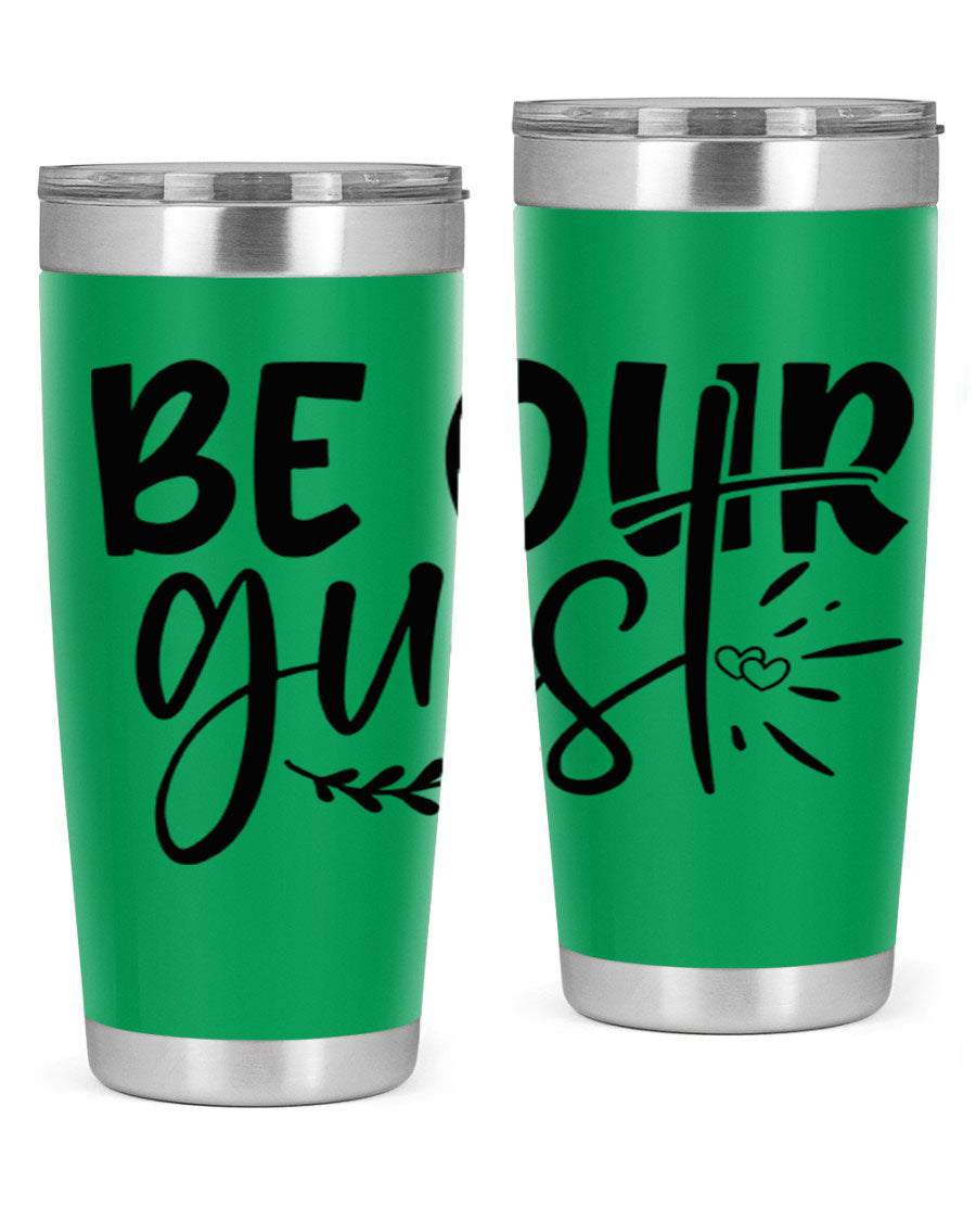 Be Our Guest 20oz Tumbler featuring double wall vacuum insulation and a drink-thru lid, perfect for hot and cold beverages.