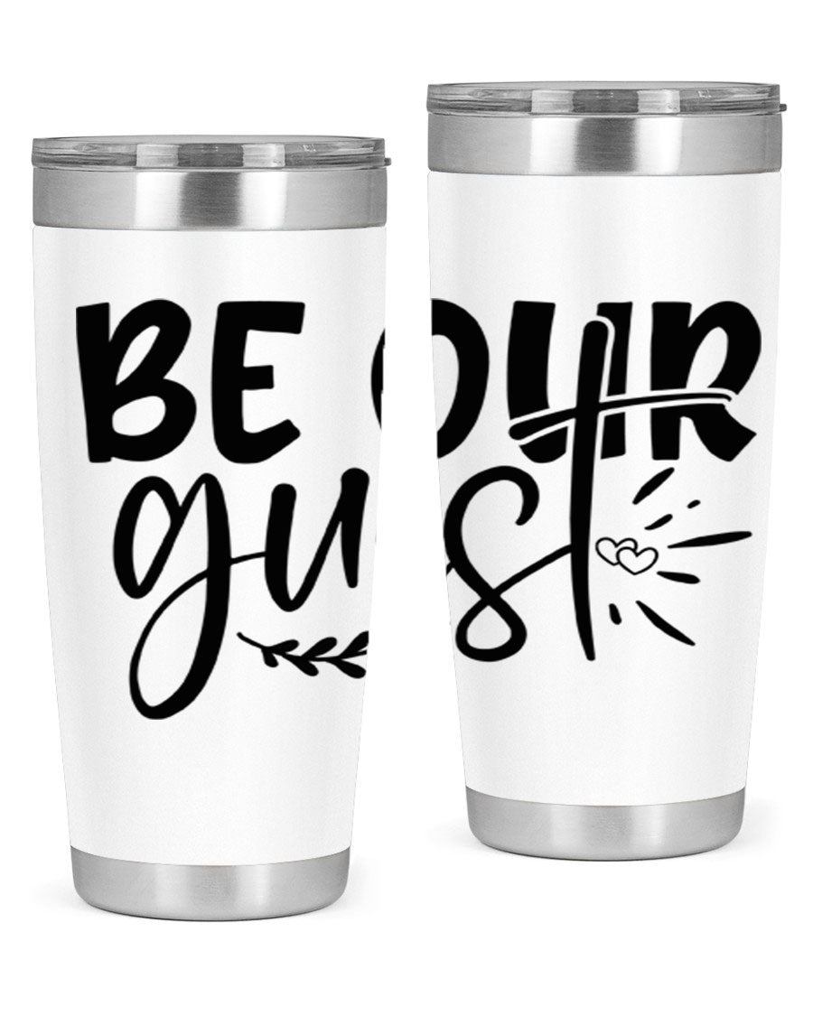 Be Our Guest 20oz Tumbler featuring double wall vacuum insulation and a drink-thru lid, perfect for hot and cold beverages.