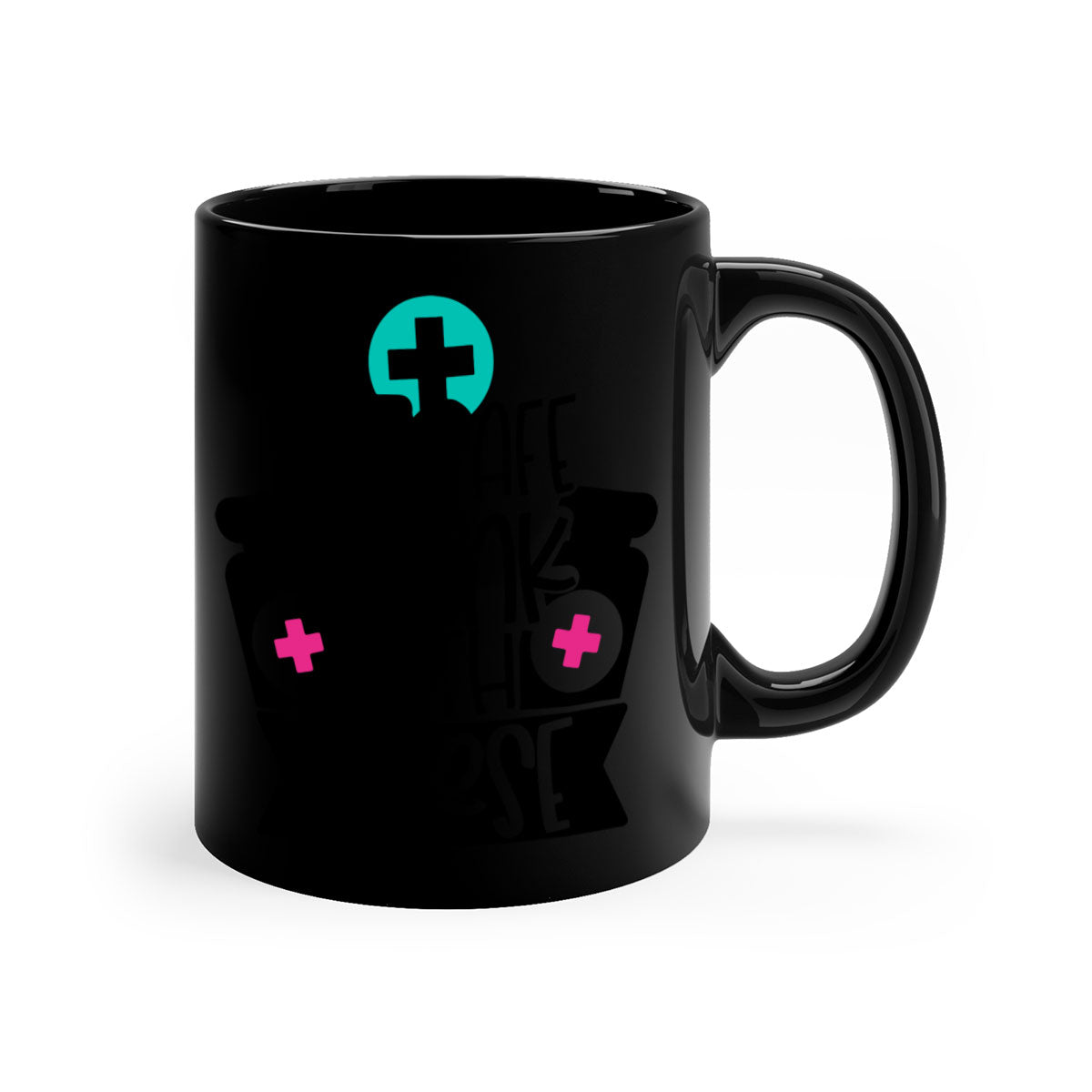 Be Safe Drink With Nurse Style Mug featuring a glossy finish and colorful handle, available in multiple colors and sizes.