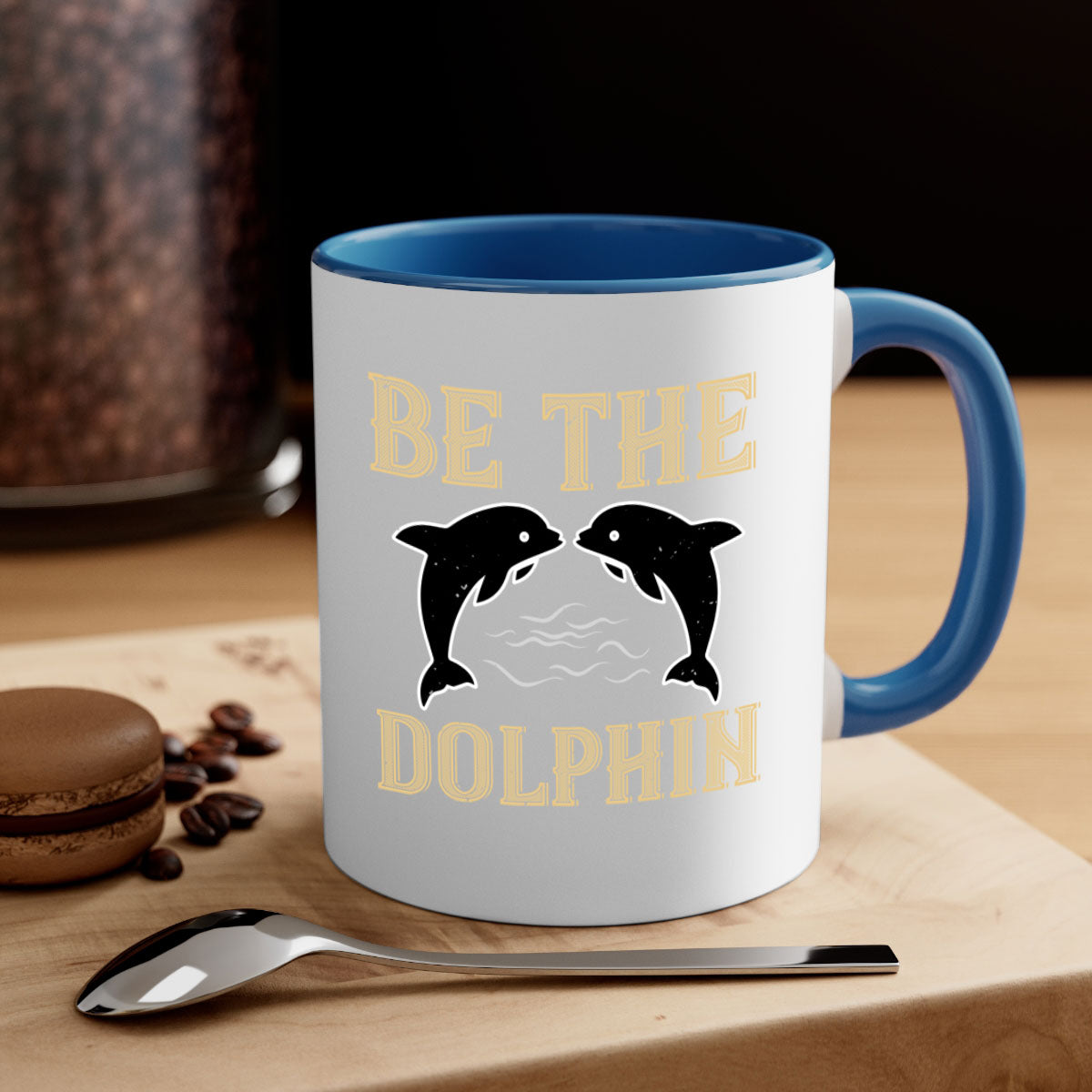 Be the Dolphin 1428# Mug featuring a two-tone design with a colored handle and glossy finish, available in multiple colors.