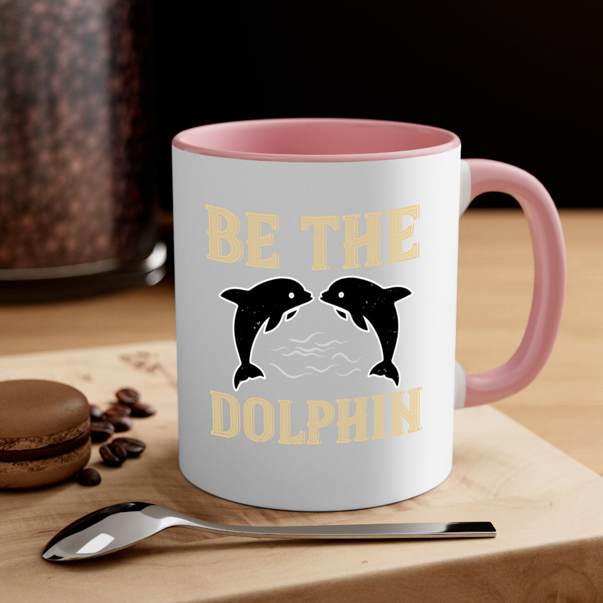 Be the Dolphin 1428# Mug featuring a two-tone design with a colored handle and glossy finish, available in multiple colors.