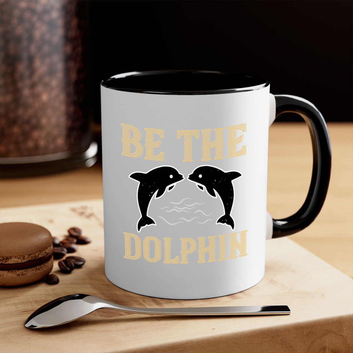 Be the Dolphin 1428# Mug featuring a two-tone design with a colored handle and glossy finish, available in multiple colors.