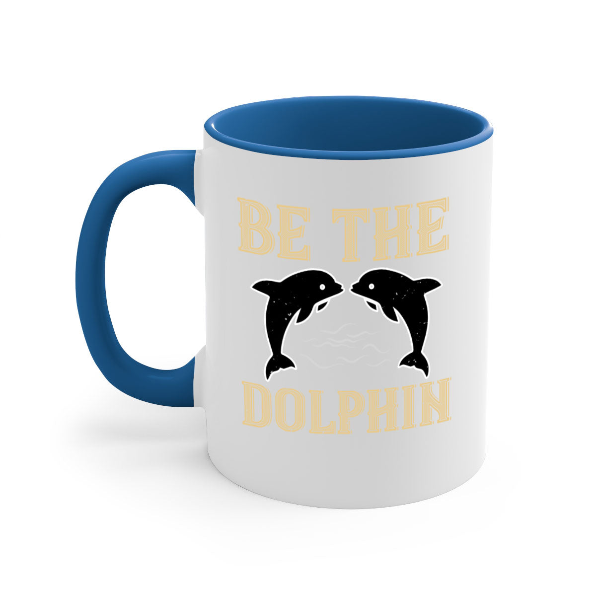 Be the Dolphin 1428# Mug featuring a two-tone design with a colored handle and glossy finish, available in multiple colors.
