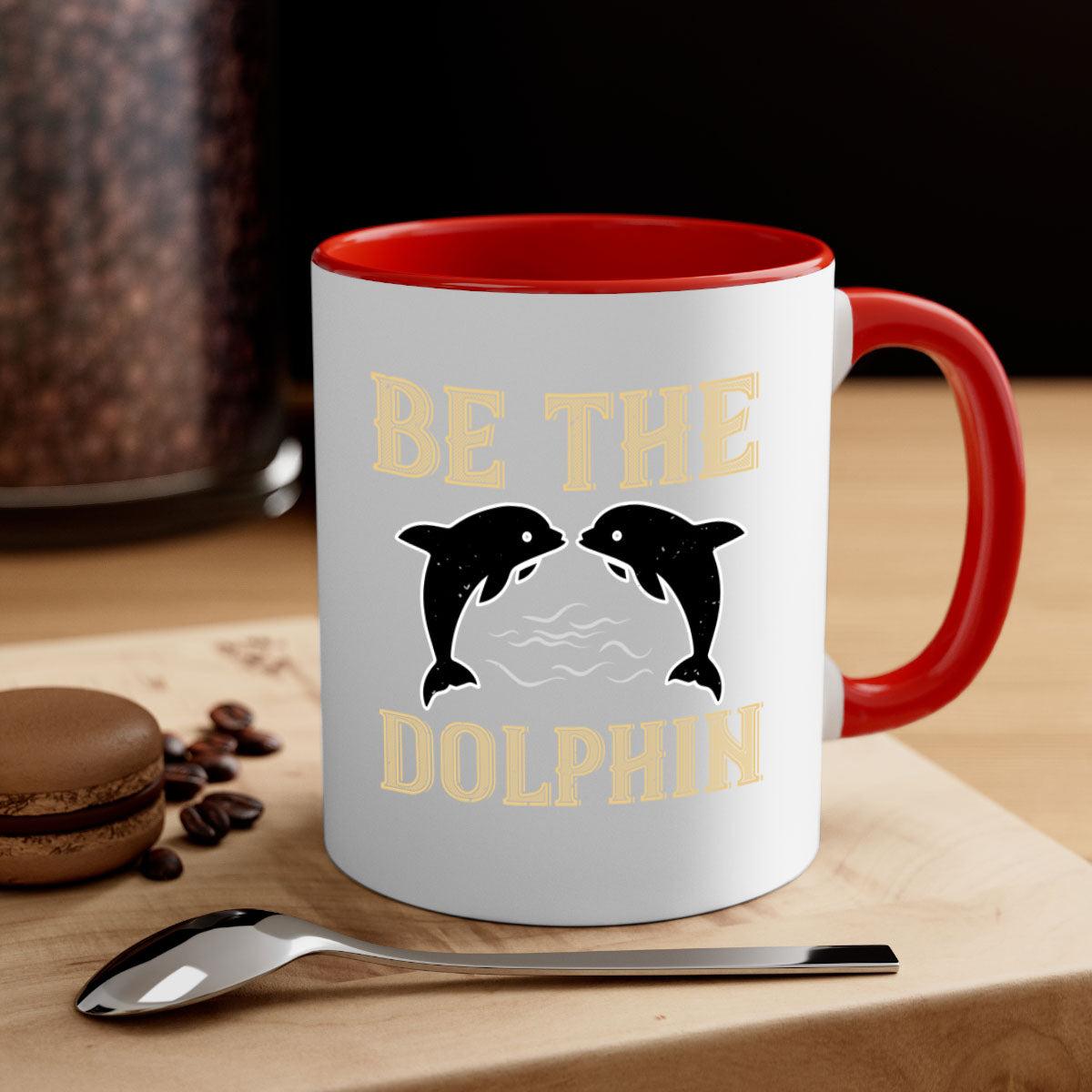 Be the Dolphin 1428# Mug featuring a two-tone design with a colored handle and glossy finish, available in multiple colors.