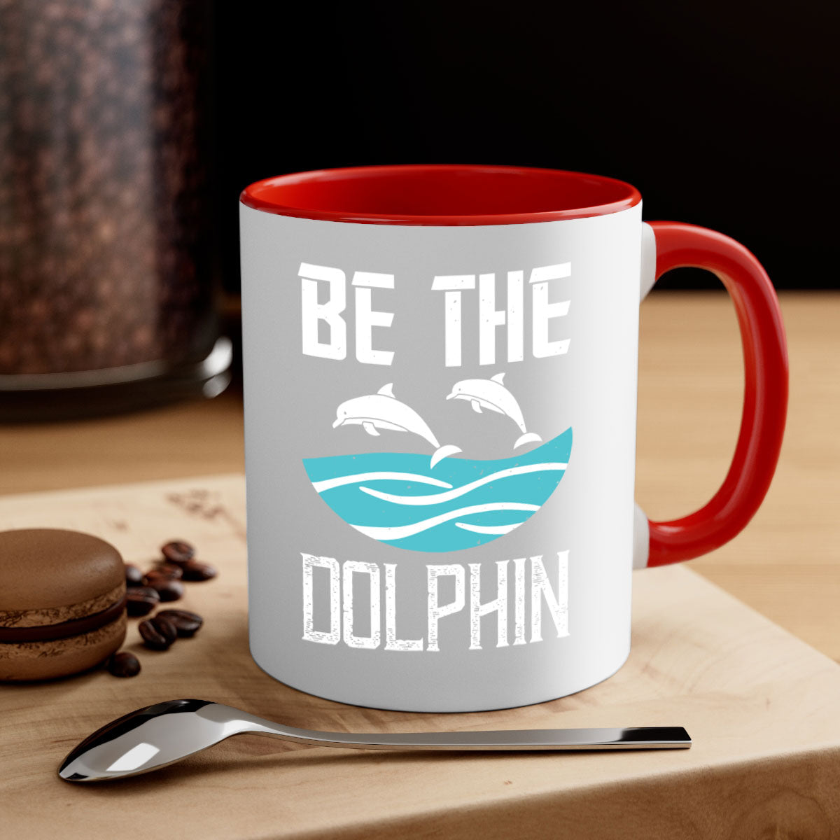Be the Dolphin 1429# Mug featuring a glossy finish, colored handle, and interior in five vibrant colors.