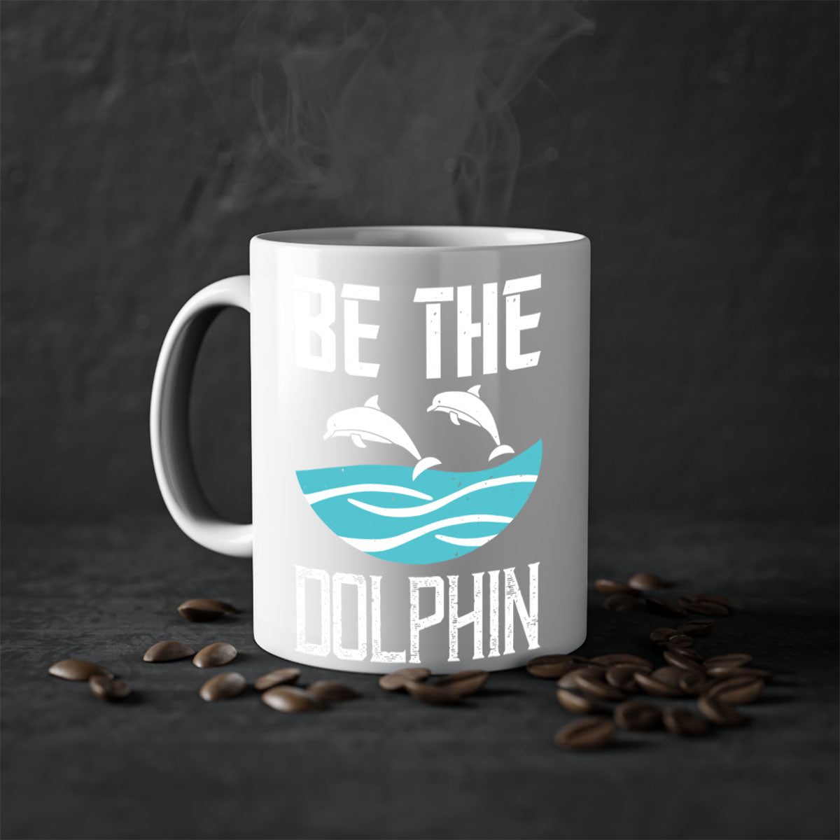 Be the Dolphin 1429# Mug featuring a glossy finish, colored handle, and interior in five vibrant colors.