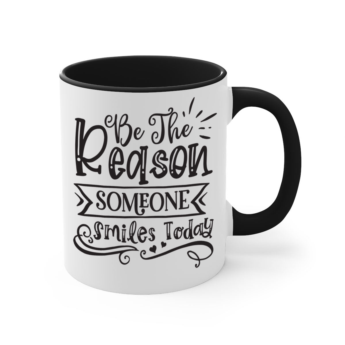 Be The Reason Someone Smiles Today Mug with a glossy finish, featuring a colored handle and interior, available in five colors.