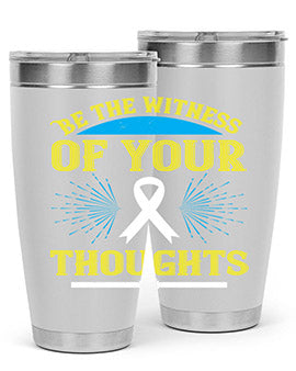 Be the Witness of Your Thoughts tumbler in stainless steel with a stylish design, available in 20oz and 30oz sizes, showcasing its drink-thru lid.